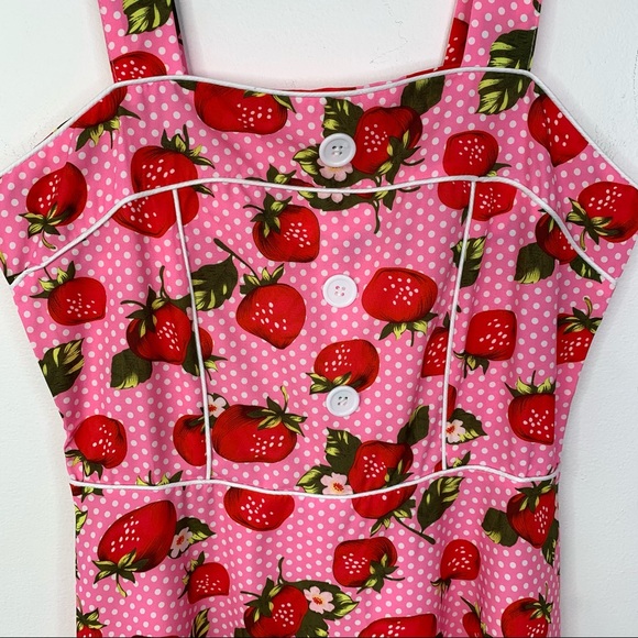 NEW Pinup Rockabilly Dress Retro Strawberries Pink - Picture 4 of 8